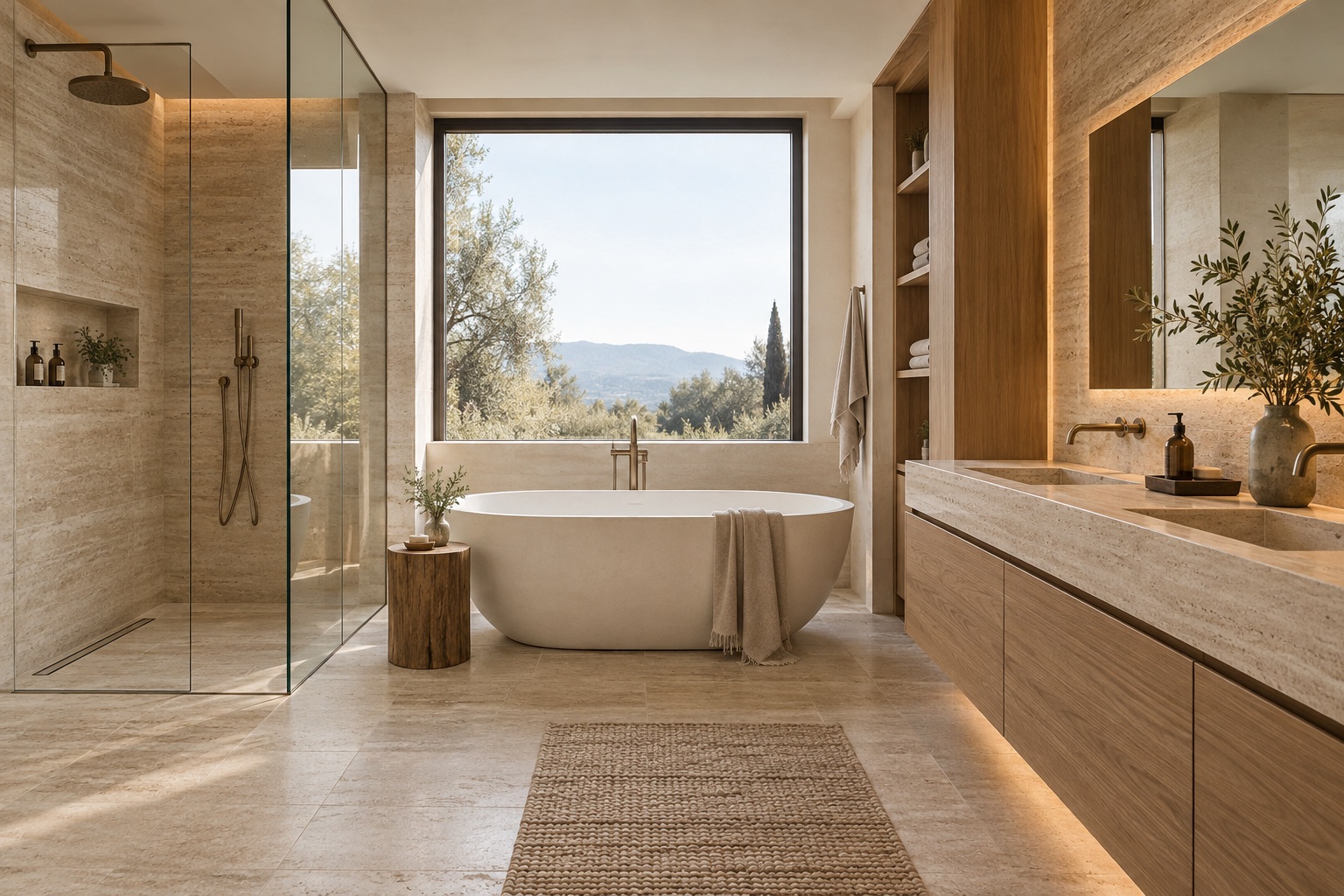 Design inspiration: a travertine bathroom with a freestanding bath