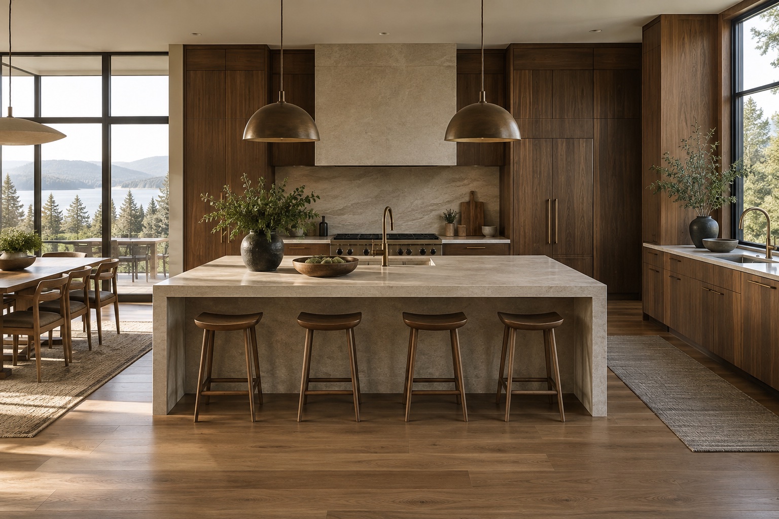 Design inspiration: walnut cabinetry and a limestone kitchen island